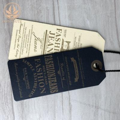 China Custom Good Quality Coated Paper Brand Logo Hang Tag, Clothing Garment Gold Foil Printing Label for sale