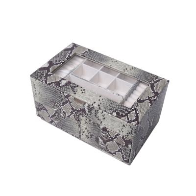 China Fashionable Leather Ring Box Snake Skin Jewelry Box Travel Jewelry Glass Organizer for sale