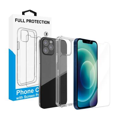 China Wholesale 2.5D 0.33MM Tempered Glass Screen Protector TPU Shockproof Flexible Case For iPhone 12 Pro Max Mobile Case Cover With Screen Protector for sale