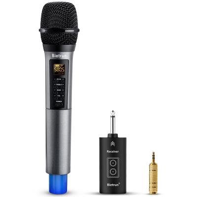 China Handheld Microphone Bietrun Wireless Microphone with Echo, Treble, Bass and BT, 98ft UHF Dynamic Handheld Microphone with Rechargeable Receiver for sale