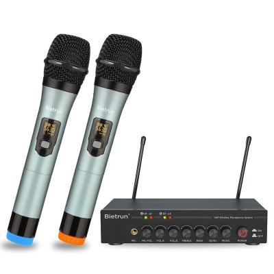 China Handheld Microphone Bietrun Microphone with Adjustable Echo/Triple Wireless/Bass with BT, 160 ft. Range, Metal Dual Mic System Handheld Dynamic for sale