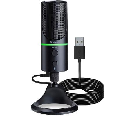 China USB Microphone USB Computer Microphone with Noise Canceling/Mute Button Ring/Earphone Jack/LED,Bietrun External Cardioid Mic Condenser for sale