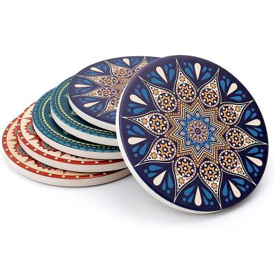 China Free Sample OEM Sustainable Absorbent Round Classic Marble Mat Pads Ceramic Coffee Tea Coaster For Drinks for sale