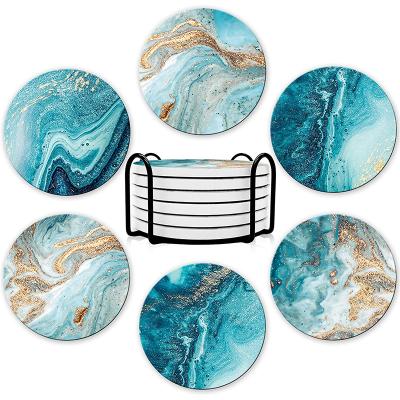 China FREE SAMPLE Viable Wholesale Round Absorbent Stone Ceramic Coaster For Drinks Mugs And Mugs Coasters With Stand for sale