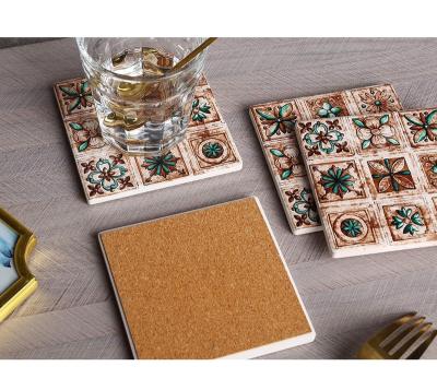 China Wholesale FREE SAMPLE Cork Back Coffee Mug Durable Anti-Slip Ceramic Bohemian Style Coaster Cup Place Mat for sale