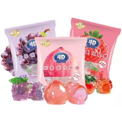 China Wholesale 65g Natural Fruit Burst Amos Sweet 4D Juice Snacks Gummy Candy Children Crystal Soft Candy in bags for sale