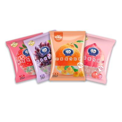 China Wholesale 24g Natural Fruit Burst Amos Sweet 4D Juice Snacks Gummy Candy Children Crystal Soft Candy in Bags for sale