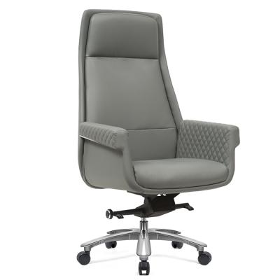 China Office Leather Chair High Gray PU Computer Desk Swivel Back Adjustable Swivel Chair For Manager for sale