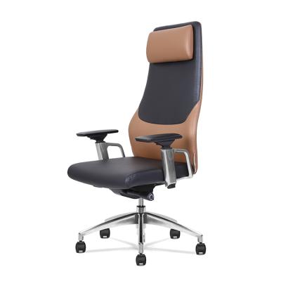 China Gray Leather Executive Bset Furniture Chair PU Brown Metal Armrest Swivel Manager's Office Aluminum Swivel Chair for sale