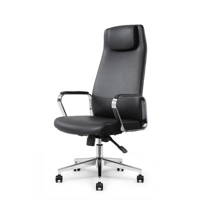 China PU Leather Executive Steel Armrest Office Chair Gray Leather Computer Office Swivel Chair for sale