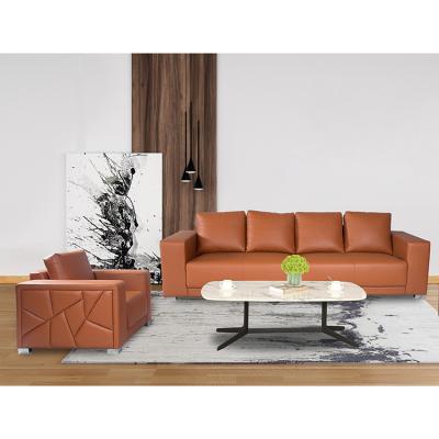 China Luxury modern orange genuine leather set three of 3 seater sofas attractive design convertible living room furniture 1 1 for sale