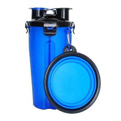 China Sustainable Portable Travel Water Bottle Feeder Dog Food Double Cup With Folding Bowls for sale