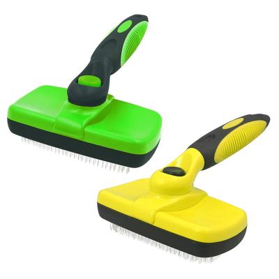 China Sustainable Self Cleaning Slicker Pet Grooming Brush Comb Dog Fur Shedding Brush for sale