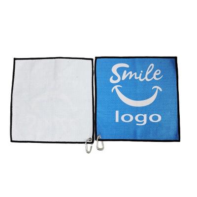 China Water Absorption Custom Design Metal Clip Hook Microfiber Golf Towel Quick Dry Hanging Waffle Towel Fishing Towel for sale