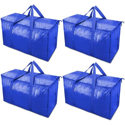 China Heavy Duty Reusable PP Woven Extra Large Durable Moving Storage Tote Bags With Strong Handle And Zipper For Space Saving for sale