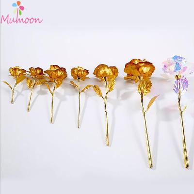 China Beautiful colorful hot sale gold plated rose flower with gift box wholesale 24k gold plated rose flower for mother's day valentine's day for sale