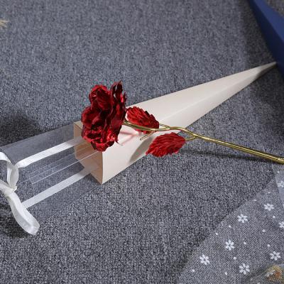 China Valentine's Day Gift 24k Gold Artificial Flower Stem Wedding Decoration Wholesale Mothers Day Gift Wrapping Long Rose 24k Gold Foil Rose for sale