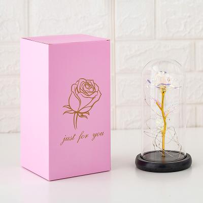 China Beautiful Colored Rose6 Color Glass Beauty And The Beast Rose In A Red Glass Dome On A Wooden Base For Valentine's LED Rose Lamps Christmas Gifts for sale