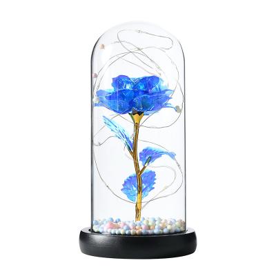 China Indor 2021 Decoration New Last Forever Colorful Artificial Flower Rose Gift Led Light String in Glass Dome for Birthday Wedding Thanksgiving for sale