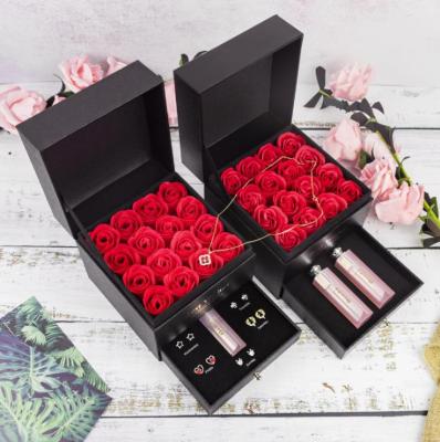 China 2021 Luxury Modern Hot Sale Rose Soap Flower Gift Box Lipstick Necklace For Perfect Birthday Valentines Day Mother's Day Gifts for sale