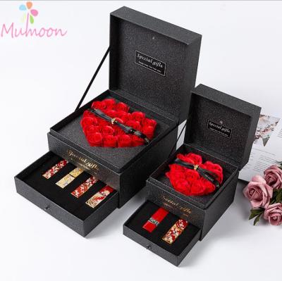 China Romantic and practical European Valentine's Day double drawer flower gift box with lantern music birthday gift soap flower box lipstick b for sale