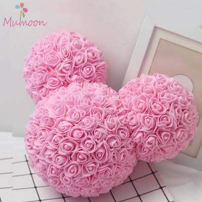 China 1 30cm Artificial Flower Mickey Rose Bear Head Squishy Rose Teddy Bear Girlfriend Valentines Day Gift Birthday Party Decoration for sale