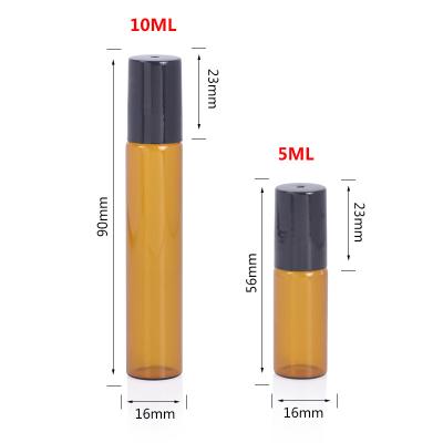 China Personal Care Mini 5ml Empty 10ml Amber Roller Glass Bottle Roll On Oil Bottle Essential Oil Glass Bottles for sale