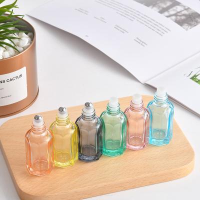 China Personal Care 3ml Octangle Color Glass Attar Bottle Empty Roller Glass Bottles For Essential Oil for sale