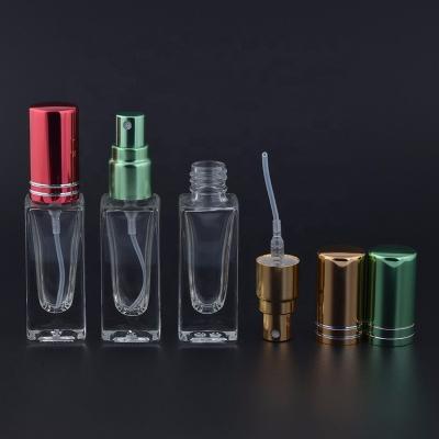 China Personal Care Empty Glass Bottle 7ml Square Spray Refillable Clear Glass PET Bottle Elegant Perfume Bottle for sale