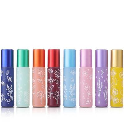 China Personal Care MUB 10ml Printing Pattern Roller Glass Bottle Design Macaron Color Floral New Roll On Essential Oil Bottle for sale