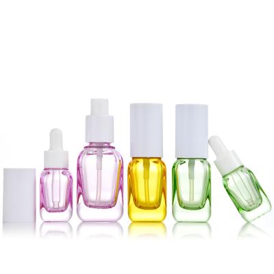 China Personal Care MUB 10ml 20ml 40ml Empty Colored Dropper Bottle Refillable Glass Bottle With Spray Pump&Lotion Pump for sale