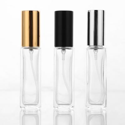 China Mini Square 10ml Portable Empty Glass Bottle Spray Pouch Clear Perfume Bottle With Aluminum Cap for sale