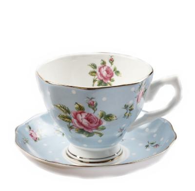 China Viable Wholesale Custom Bone China Tea Cup Saucer Set Floral Gold Porcelain Coffee Tea Sets Ceramic Cups and Dishes for sale