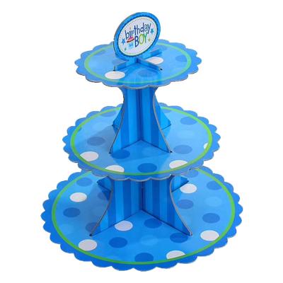 China Mini Slate Disposable Wedding 3 Tier 360 Degree Rotating Blue Cardboard Cake Pop Display Stand For Cake Stand for sale