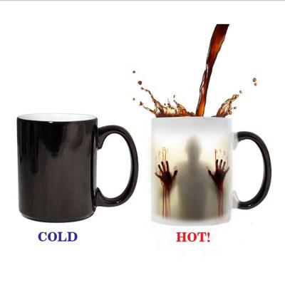 China Sublim 11oz Par Sublimation Magic Mugs Coffee Tazas Color Change Empty Ceramic Black White High Quality Viable for sale