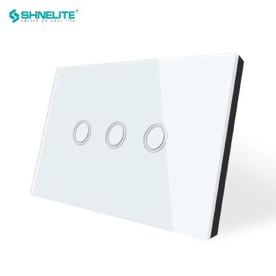 China WIFI Touch Control Siwtch US/AU Crystal Tempered Glass Panel Voice Touch Control WIFI 3 Strip Lamp Switch for sale