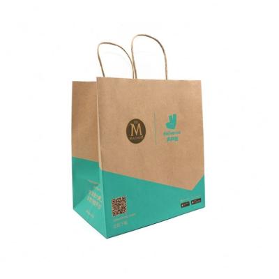 China Recyclable High Quality Custom Printed Take Out Kraft Paper Bag With Handles And Logo for sale