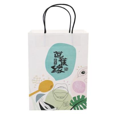 China Recyclable New Design Kraft Paper White Bag With Logo With Twisted Handle Printed Customized for sale