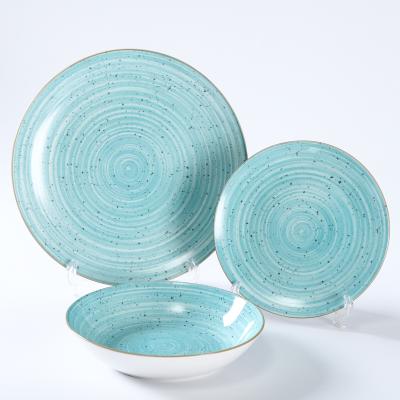 China Sustainable Porzellan Fur 6 Person Pad Printing Dinnerware Stoneware Dinner Sets for sale