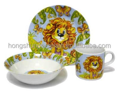 China Sustainable 3 Pcs Custom Baby Dining Porcelain Dinnerware Set Sets For Kids With Decal for sale