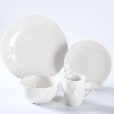 China Disposable 16Pcs Solid Color Glaze Embossed Porcelain Dinnerware for sale