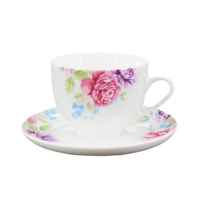 China Sustainable British Luxury Ceramic Flower Traditional Style Coffee Cups And Saucers for sale