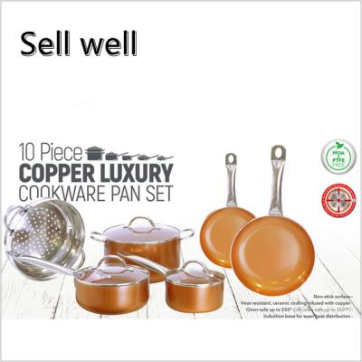 China Amazon Sustainable Hot Sale Wok Set Copper Color Non Stick Pan Double Bottom Pan Set Stretch Pan for sale