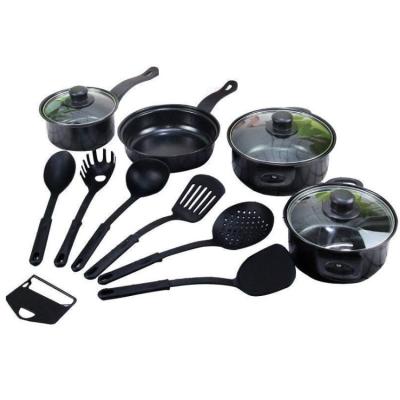 China Amazon Cookware Viable Hot Sale 13 Piece Set Wok Pan Flat Bottomed Small Frying Pan Soup Pot Seven Piece Pot 13 Piece Shovel Set for sale