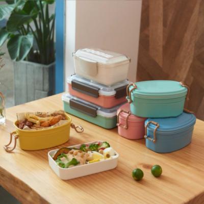 China Sustainable Wheat Straw Three Layers Box Creative Storage Boxes Student Lunch Box Outdoor Picnic Bento for sale