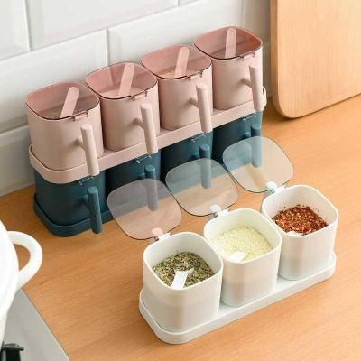 China Sustainable Kitchen Condiment Set Spices Spice Shaker Salt Seasoning Organizer Box Pepper Condiment Bottle Shakes Container With Spoons for sale