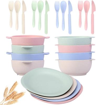 China Sustainable Creative Wheat SAtraw Tableware 24 Pieces Set, Household Children's Anti-fall Small Bowl Set for sale