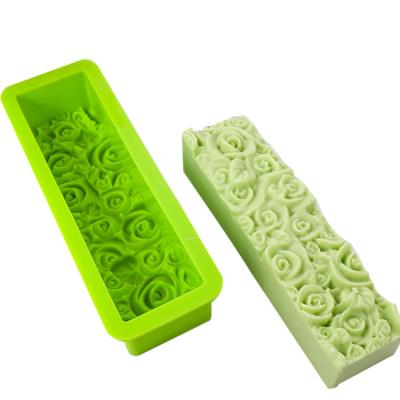 China Sustainable OEM 3D Embossed Silicone Rose Soap Mold Large Rectangular Loaf Soap Mold for sale