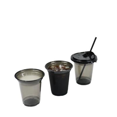 China 16oz 500T Clear Disposable PTE Logo Bubble Tea Milk Tea Cup Custom Cold Drinks Clear Black Plastic Cup for sale