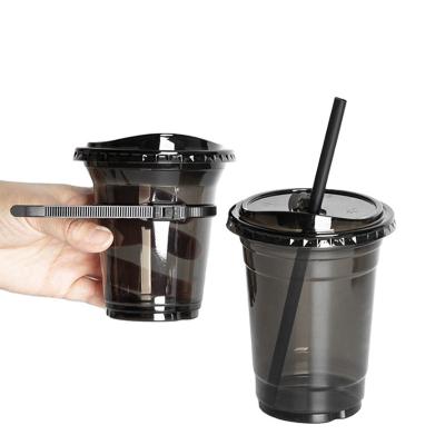 China New Design Black Disposable Cup Custom Printed 16oz PET Plastic Disposable Cups For Smoothies With Lids for sale